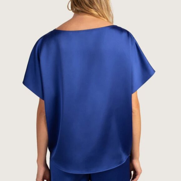 Trina Turk 'Pastilla' Short-Sleeve Satin Top, Majorelle Blue - Picture 2 of 2